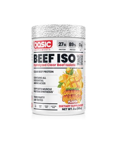 Hydrolyzed Clear Beef Isolate Protein Powder 27g Protein 9 Essential Amino Acids Fat-Free Dairy-Free Sugar-Free Lactose-Free Supports Muscle Protein Synthesis Tropical Orange Mango 2.02 Pound (Pack of 1)