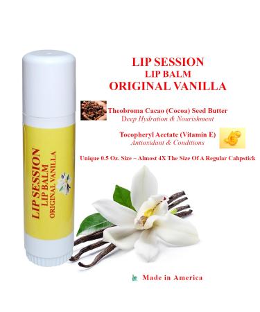 Lip Session Lip Balm Vanilla (Original) Flavor Big Stick 0.5 Oz. - With Vitamin E & Cocoa Butter - Moisturizes & Soothes Dry Cracked or Chapped Lips - Buy Online on GoSupps.com