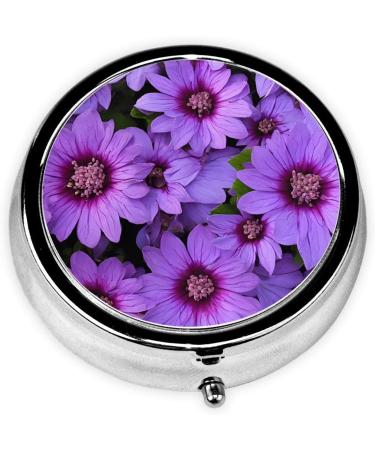 Purple Lily Flower Printed Mini Round Pill Box | 3 Compartment Pill Organizer for Travel Home & Office | Portable Medicine Case - Buy Online on GoSupps.com
