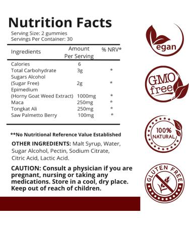 Potent Horny Goat Weed Gummies for Men & Women | Natural Energy Booster & Performance Support | 1000MG Maximum Strength with Maca, Tongkat Ali & Saw Palmetto | Made in USA - Buy Online on GoSupps.com