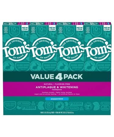 Tom's of Maine Fluoride-Free Antiplaque & Whitening Toothpaste Peppermint 5.5 oz 4 pk - Buy Online on GoSupps.com