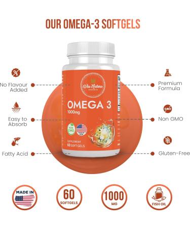 Via Natura Organics Omega 3 | 1000mg | Fish Oil | Fatty acids | EPA & DHA | Non-GMO | 60 Softgels - Buy Online on GoSupps.com