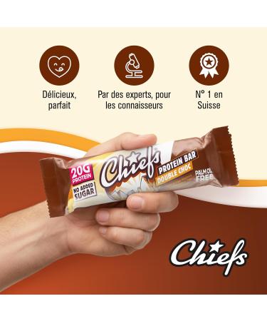 Chiefs Protein Bar (Double Choc) Barre prot in e premium avec 20g de prot ines & 201 kcal par barre Sans sucre ajout Barre prot in e low sugar Go t de chocolat Pack de 12 (12 x 55g) Double Choc 12 unit (Lot de 1) - Buy Online on GoSupps.com