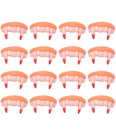 16 Pieces Halloween Vampire Teeth Denture Teeth with Bloody Fangs Horror Fake Teeth Braces for Adult Halloween Costume Play Party