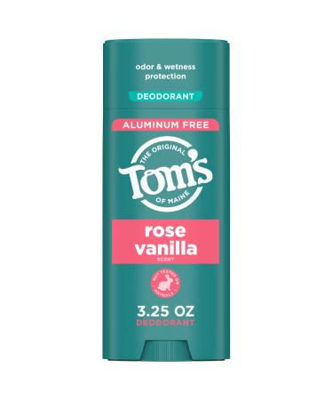 Tom s of Maine Rose Vanilla Aluminum Free Natural Deodorant For Women & Men | Goes on Clear | Odor & Wetness Protection | Naturally Derived and Moisture-Locking Ingredients | 3.25 oz Rose Vanilla 3.25 Ounce (Pack of 1)