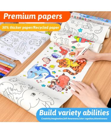 2 Pack Children's Drawing Roll - Animal Coloring Paper for Kids - Sticky DIY Painting Paper Rolls - Wall Coloring Stickers - Coloring Books - Dinosaur and Astronaut Theme - 79 x 11.8 - Toddler Friendly - Buy Online on GoSupps.com