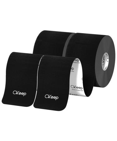 CKeep Uncut Kinesiology Tape(2 Rolls)  Original Cotton Elastic Premium Athletic Tape Latex Free Hypoallergenic  2inch x 16ft  Black