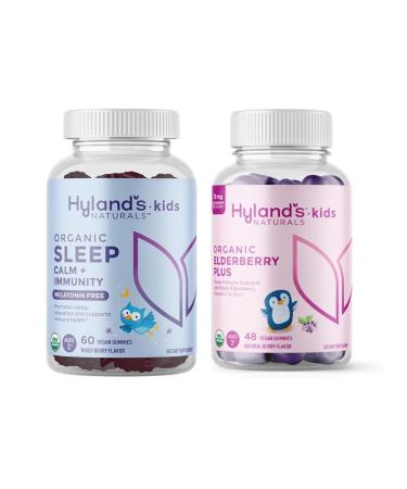 Hyland's Kids Organic Elderberry Plus Immune Support with ZINC & Vitamin C 48 Vegan Gummies + Organic Sleep Aid Calm + Immune Support Melatonin Free Chamomile & Elderberry 60 Vegan Gummies