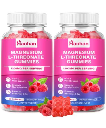 Magnesium L-Threonate 1200mg Gummies to Support Focus & Muscles Sugar-Free Raspberry Flavor 120 Count for Adults & Kids