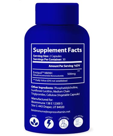 BioImmune Emiquil Liposomal NMNH 2 Pack 500mg 120 Capsules NAD Supplement (NMN Alternative) 10X NAD+ Levels for Anti-Aging - Buy Online on GoSupps.com