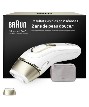 Braun Epilateur Lumiere Pulsee Smart Silk expert Pro 5 Alternative Au Laser A Domicile R duction Semi-D finitive Des Poils Avec Pochette 1 T te PL5100 Or