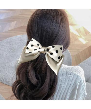 Ypkia Pack of 2 Hair Bows Clip Women's Hair Clips with Bow French Fabric Satin Hair Clip Hair Accessories for Women Girls (Black and Beige) - Buy Online on GoSupps.com