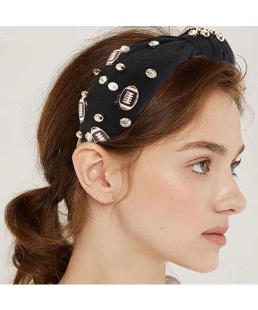 Valentine Day Rhinestone Knotted Headband for Women with Top Knot Design Exquisite Appearance for Matching Clothes (Black) - Buy Online on GoSupps.com