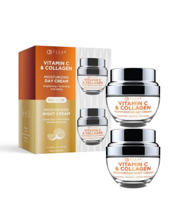 Clear Beauty Vitamin C & Collagen Day/Night Moisturizer Anti-Aging Cream - Duo Set Value Pack 3.38 Fl Oz (Pack of 1)