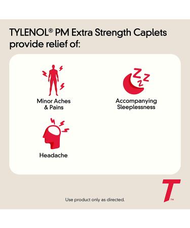 Tylenol PM Extra Strength Caplets 100 ct | Nighttime Pain Relief & Sleep Aid with Acetaminophen & Diphenhydramine HCl - Buy Online on GoSupps.com