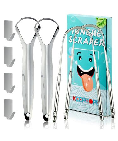 Tongue Scraper with Mini Hooks (4 Pack) Medical Grade Stainless Steel Tongue Cleaner Tongue Cleaning Tools for Adults and Kids Oral Care Eliminate Bad Breath Tongue Brush 4pack