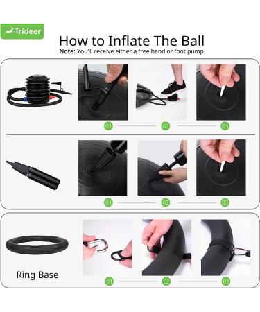 Trideer Ball Chair 65cm with Base & Bands | Exercise & Stability Ball for Home Gym | Balance & Abs Workout | Relieve Back Pain | Black - Buy Online on GoSupps.com