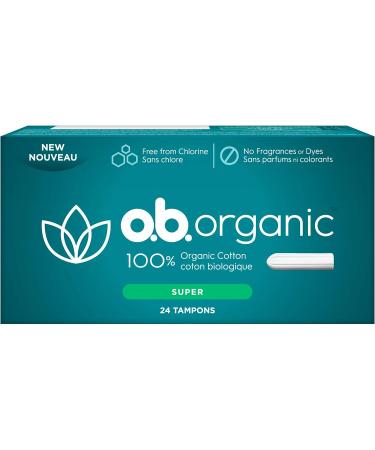 o.b. Organic Super Tampons - 100% Organic Cotton - 8 Hour Leak Protection - 24 Count - Buy Online on GoSupps.com