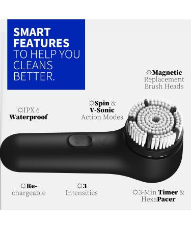 N graCoola 3.0 Waterproof Facial Cleansing Brush - Rechargeable Electric Face Scrubber for Men & Women with 3 Brushes & 2 Action Modes - Black - Buy Online on GoSupps.com