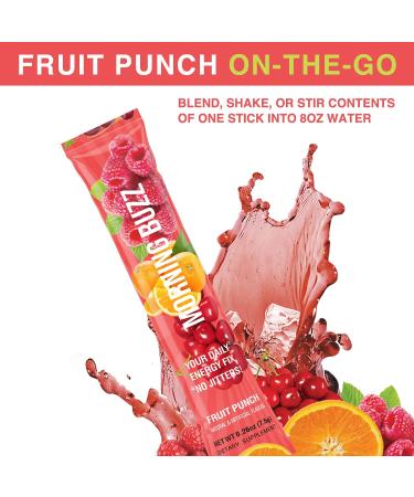 Morning Buzz Fruit Punch Sports Energy Drink - Original Formula for Lasting Energy and Mental Clarity - Pre-Workout Supplement with 18 Key Vitamins & Minerals - 15 Pack - Buy Online on GoSupps.com