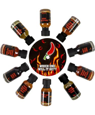 Ring of Fire Chilli Challenge Game Hot Sauce Gift Set - 10 x 20ml Including Carolina Reaper - Perfect Secret Santa & Novelty Gift - Buy Online on GoSupps.com