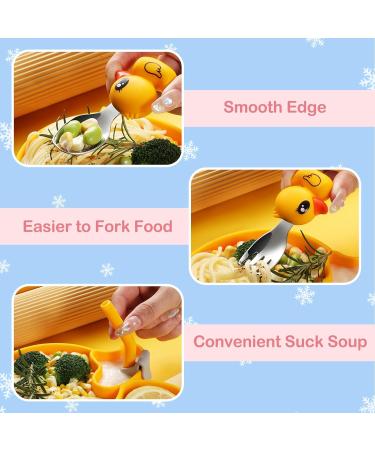 BEWOS Yellow Duck Baby Weaning Set - 4 PCS Baby Cutlery & Feeding Set | Suction Plate, Stainless Steel Fork & Spoon | Ideal Gift for Babies - Buy Online on GoSupps.com
