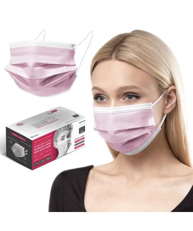 HARD 50 pieces Disposable Face Masks | Made in Germany | Type IIR & CE certified | Breathable Triple Layer - Filtration 99 78% | Elastic Earloops | Mouth Cover - Adults - Rosa 50 Piece standard size (17 5 cm x 9 5 cm) Rosa