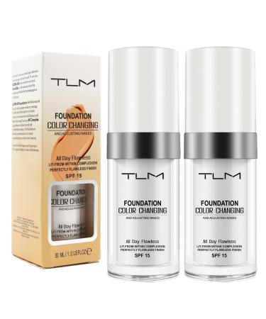 2 Pack Flawless TLM Color Changing Foundation Makeup Concealer Cover Cream Warm Skin Tone Foundation Liquid Base Nude Face Moisturizing Concealer for Women and Girls Aging Skin