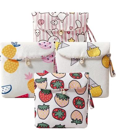 Gleavi 4 pieces with women bandages Practical period pocket cartoon money exchange napkin bag travel-up bag make-up organizer bag tampon cotton lady container outside outside
