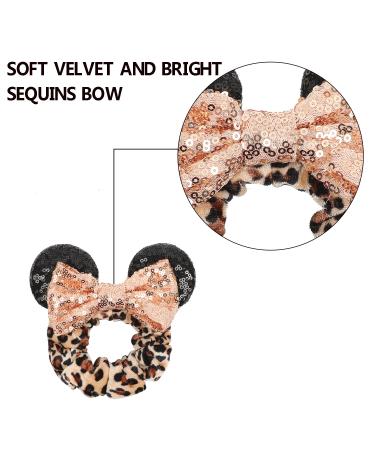 Leopard Mouse Ears Velvet Scrunchies with Sequin Bows - 4 Pack Hair Accessories for Women, Girls, Adults & Kids - Buy Online on GoSupps.com