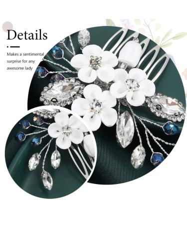 Catery Flower Bride Wedding Hair Comb | Silver Blue Crystal Bridal Hair Piece | Hair Jewelry & Accessories for Women/Girls - Buy Online on GoSupps.com