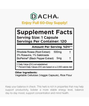 Natural Rhodiola Rosea Supplement - 120 Capsules | 500mg 3% Rosavins 1% Salidroside | Mood Focus & Brain Booster with Bioperine for Enhanced Absorption - Buy Online on GoSupps.com