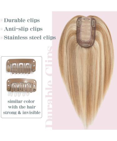 S-noilite Hair Toppers Human Hair for Thinning Hair Women Real Hair Topper Hair Piece Clip in Hair Topper Silk Base 100% Remy Real Human Hair 44g(#12/613 Golden Brown and Bleach Blonde 14 Inch) 14 Inch Golden Brown and Bleach Blonde - Buy Online on GoSupps.com