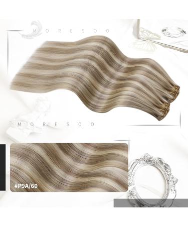 Moresoo Brown & Platinum Blonde Highlight Clip in Human Hair Extensions - 16 Inch, 7 Pieces, 120g - #9A/60 - Buy Online on GoSupps.com