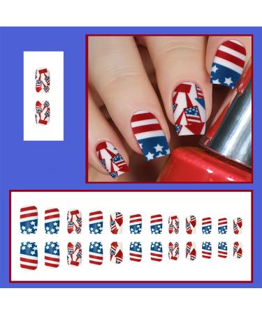 4th of July Medium Long Press on Nails with American Flag Design - 24pcs - Buy Online on GoSupps.com