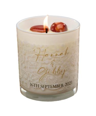 Personalised Wedding Day Candle Gift with Heart Background (Lavender)