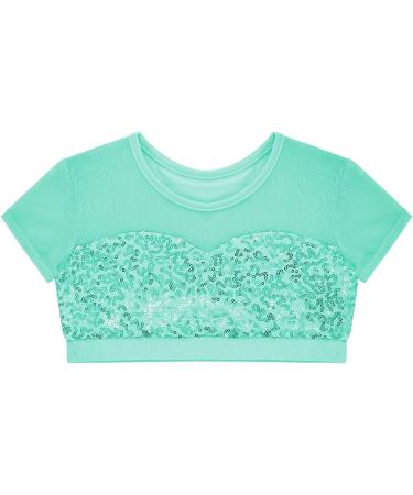 Aislor Girls Sparkly Sequins Cap Sleeve Fitness Crop Top - Mint Green, 6 Years - Buy Online on GoSupps.com