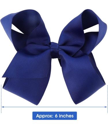Sibba Ribbon Hair Bows Clips Barrettes 6 Inch Vintage Ponytail Holder Cheerleading Hairpin - 2 PCS Dark Blue - Buy Online on GoSupps.com