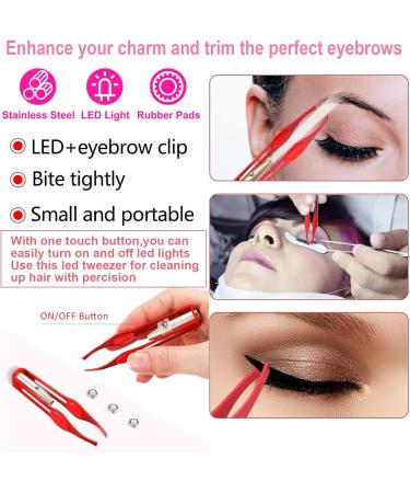 TAMUNI 2 PCS LED Tweezers Enhanced Precision Eyebrow Tweezers with Light Stainless Steel Face Hair Removed Tool Good for Your Daily Beauty Routine (2 Colors) - Buy Online on GoSupps.com