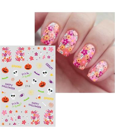 JMEOWIO 9 Sheets Halloween Nail Art Stickers Decals Self-Adhesive Colorful Flower Ghost Pumpkin Nail Supplies Nail Art Design Decoration Accessories - Buy Online on GoSupps.com