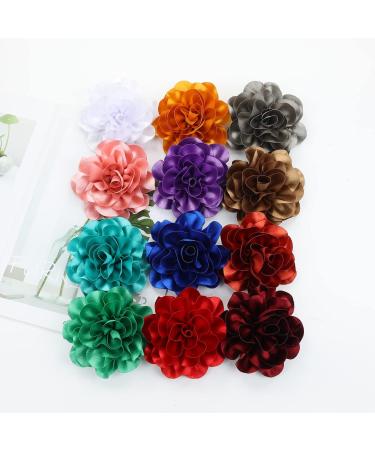 Dizila 12 Pack Large Satin Flower Hair Clips for Women, Girls, Teens & Kids - Buy Online on GoSupps.com