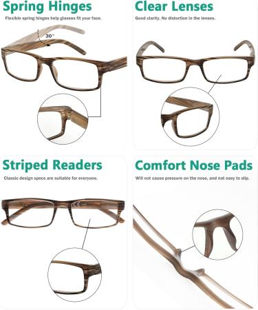 Eyekepper Spring Hinge Striped Reading Glasses for Men - 3 Pairs (Brown Stripe +3.00) - Stylish All Clear Lens - Buy Online on GoSupps.com