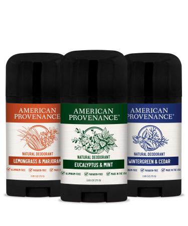 American Provenance All Natural Deodorant for Men - Aluminum Free Deodorant for Men that Lasts All Day - Made in the USA with Essential Oils & Cruelty Free - Herbal & Woodsy (Variety 3 Pack)