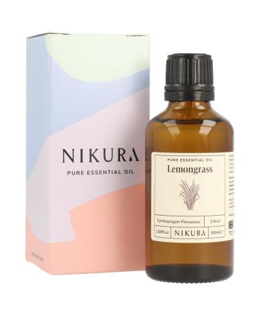 Nikura Lemongrass Essential Oil - 50ml | 100% Pure Natural Oils | Perfect for Aromatherapy Diffusers Humidifier | Great for Repelling Insects Mosquito Repellent Clean Home | Vegan & UK Made