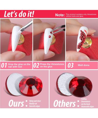 Teenitor Red Rhinestones for Nails - 8640 Flat Back Crystal Gems in 6 Mixed Sizes for Crafts, Nail Art, Face, and Jewelry - Buy Online on GoSupps.com