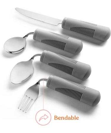 Special Supplies Adaptive Utensils (4-Piece Set) - Weighted Non-Slip Handles for Hand Tremors, Arthritis, Elderly use - Stainless Steel Knife, Fork, Spoons - Gray - Buy Online on GoSupps.com