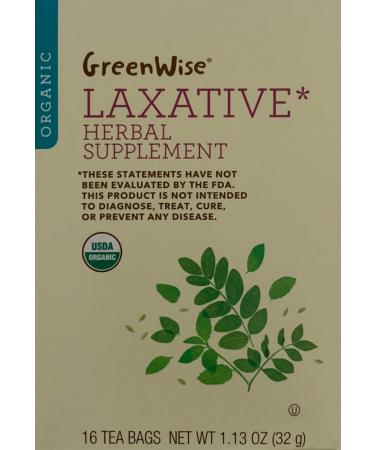 GreenWise Organic Laxative Herbal Supplement Senna Leaf - Peppermint Leaf - Licorice Root - Fennel Seed one box of 16 tea bags