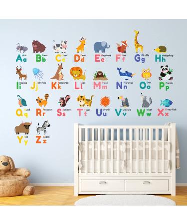 DECOWALL DS8-1614 Colourful Animal Alphabet ABC Kids Wall Stickers Panda Giraffe Zoo Learning Letter Wall Decals Removable Nursery Bedroom Living Room