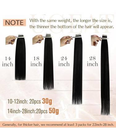 Ugeat Black Tape Extensions - Real Remy Hair Seamless & Invisible 35cm 20 Pieces 50g - Natural Hair Extensions #1B - Buy Online on GoSupps.com