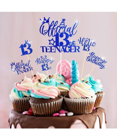 17 Pcs Official 13th Teenager Cake Toppers Giltter Blue Number 13 Pick Cake Decoration Official Teenager Cake Topper with Ballon Cheers to 13 Fabulous Birthday Decoration for 13th Birthday Party - Buy Online on GoSupps.com